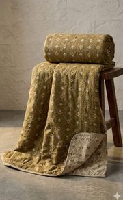 Blanket | Dohar. Mustard Ethnic Print, Soft & Cozy. One Double bed Reversible | Laces and Frills - Laces and Frills