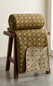 Blanket | Dohar. Mustard Ethnic Print, Soft & Cozy. One Double bed Reversible | Laces and Frills - Laces and Frills