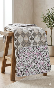 Blanket | Dohar. Beige Garden, Soft & Cozy. One Double bed Reversible | Laces and Frills - Laces and Frills