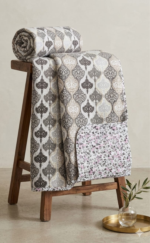 Blanket | Dohar. Beige Garden, Soft & Cozy. One Double bed Reversible | Laces and Frills - Laces and Frills