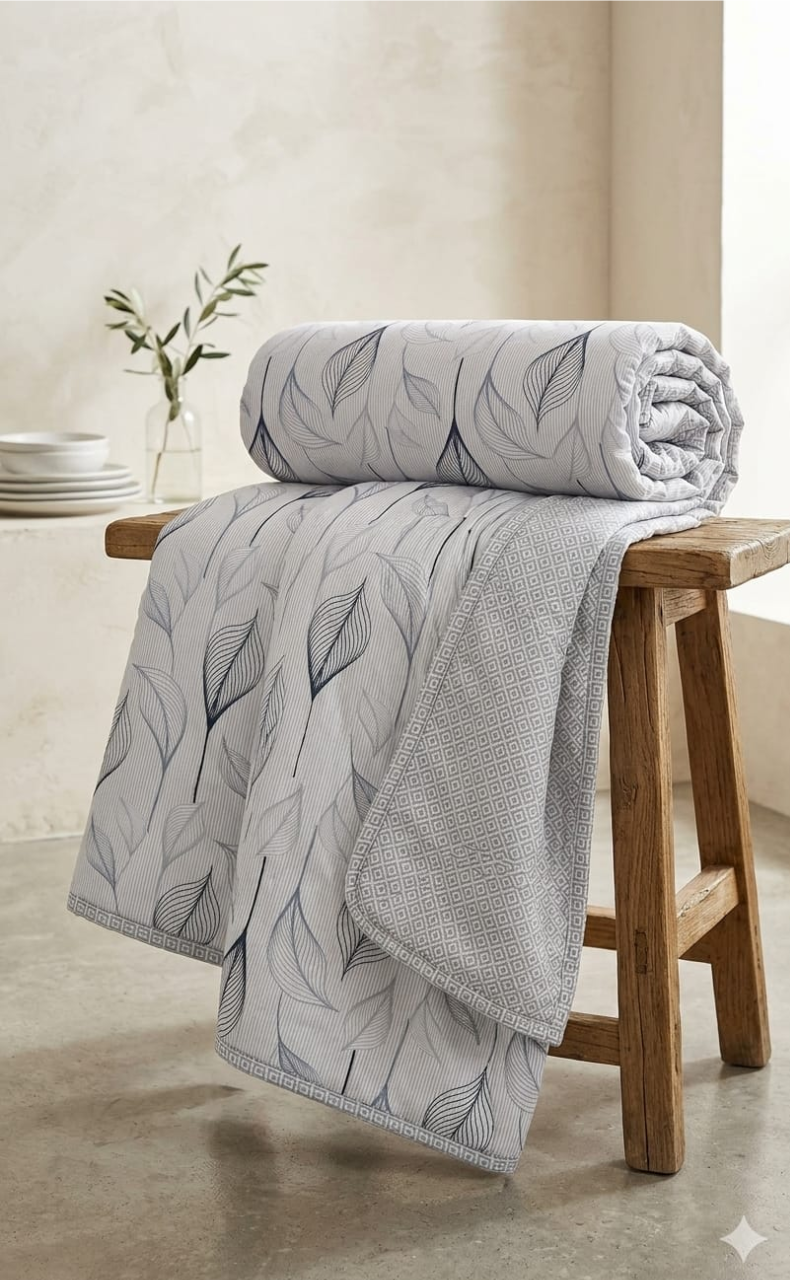 Blanket | Dohar. Blue Leafy, Soft & Cozy. One Double bed Reversible | Laces and Frills - Laces and Frills