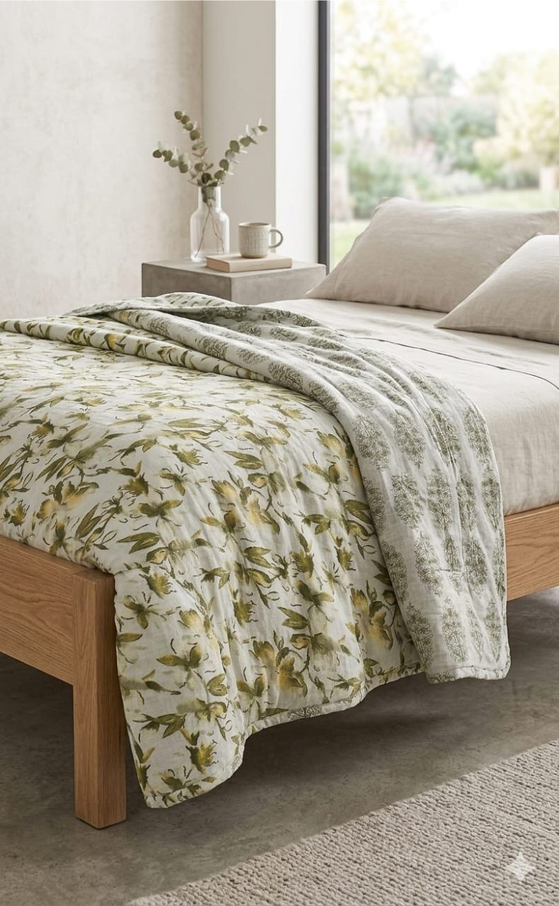Blanket | Dohar. Green Garden, Soft & Cozy. One Double bed Reversible | Laces and Frills - Laces and Frills