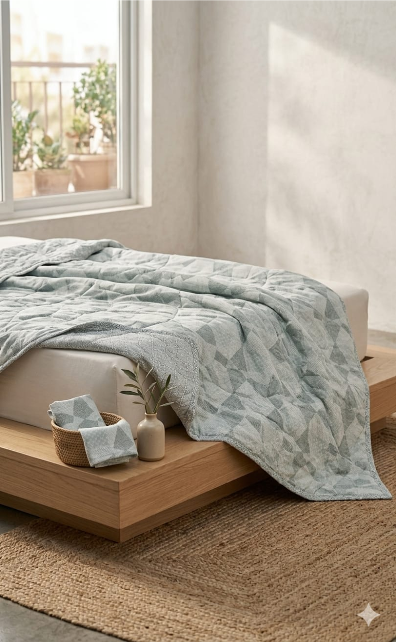 Blanket | Dohar. Pista Green Abstract, Soft & Cozy. One Double bed Reversible | Laces and Frills - Laces and Frills