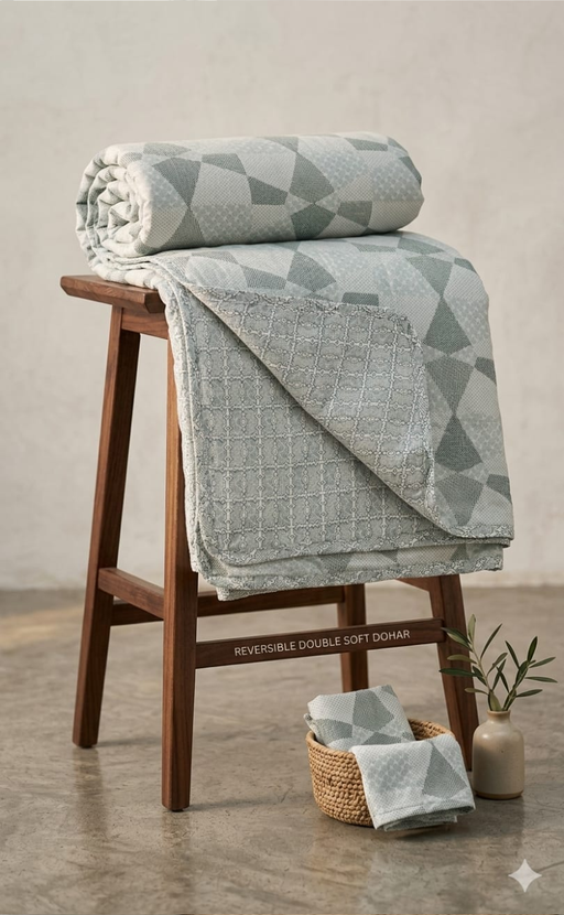 Blanket | Dohar. Pista Green Abstract, Soft & Cozy. One Double bed Reversible | Laces and Frills - Laces and Frills