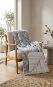 Blanket | Dohar. Grey Leafy, Soft & Cozy. One Double bed Reversible | Laces and Frills - Laces and Frills