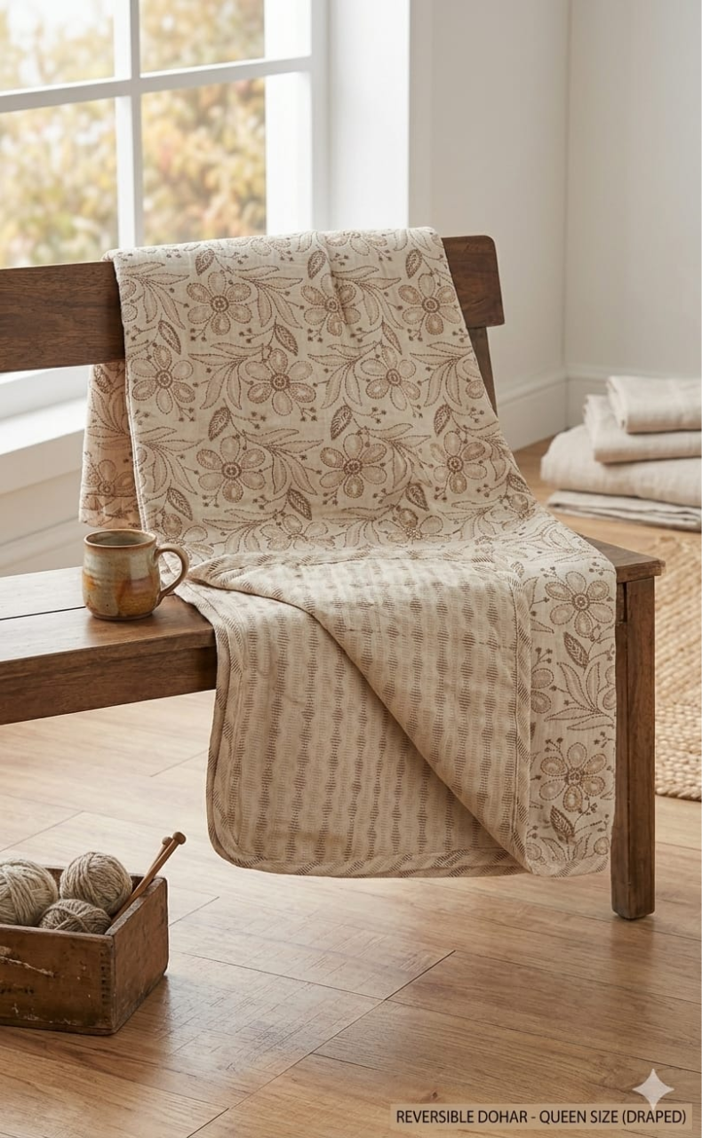 Blanket | Dohar. Cream Garden Floral, Soft & Cozy. One Double bed Reversible | Laces and Frills - Laces and Frills