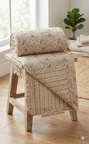 Blanket | Dohar. Cream Garden Floral, Soft & Cozy. One Double bed Reversible | Laces and Frills - Laces and Frills