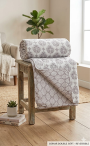 Blanket | Dohar. White/Violet Mughal Soft & Cozy. One Double bed Reversible | Laces and Frills - Laces and Frills
