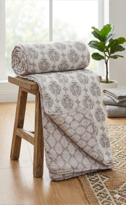 Blanket | Dohar. White/Violet Mughal Soft & Cozy. One Double bed Reversible | Laces and Frills - Laces and Frills