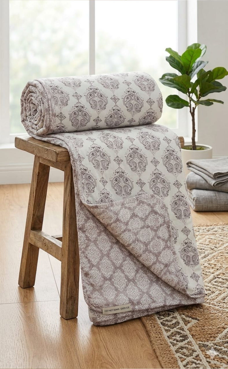 Blanket | Dohar. White/Violet Mughal Soft & Cozy. One Double bed Reversible | Laces and Frills - Laces and Frills