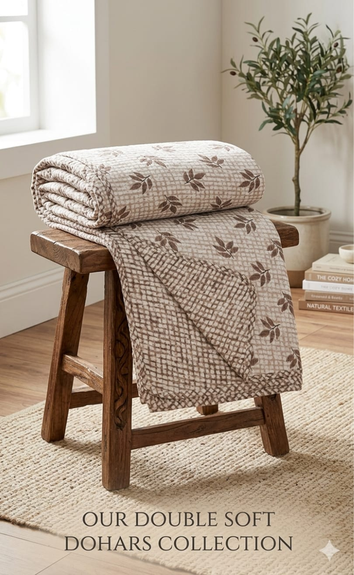 Brown Blanket | Dohar. Leaf Soft & Cozy. One Double bed Reversible | Laces and Frills - Laces and Frills