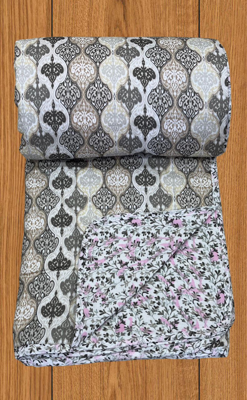 Blanket | Dohar. Beige Garden, Soft & Cozy. One Double bed Reversible | Laces and Frills