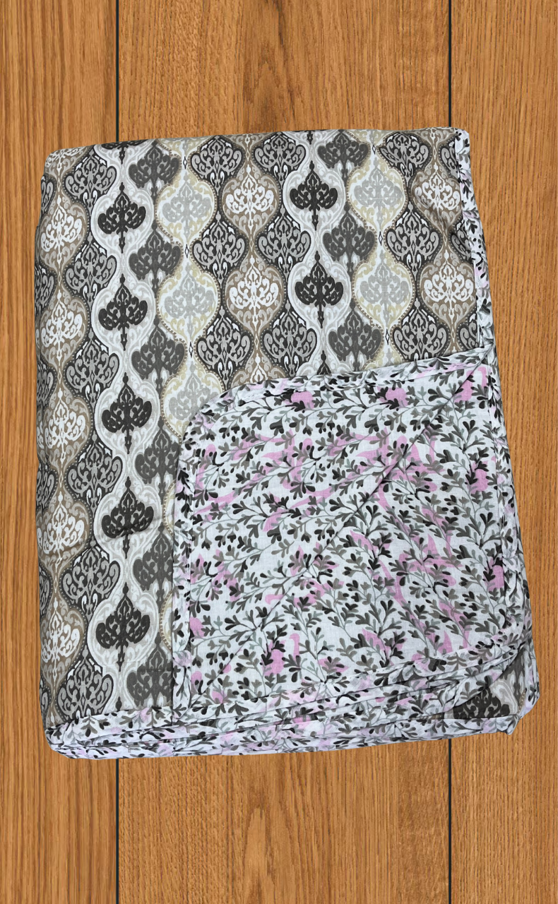 Blanket | Dohar. Beige Garden, Soft & Cozy. One Double bed Reversible | Laces and Frills