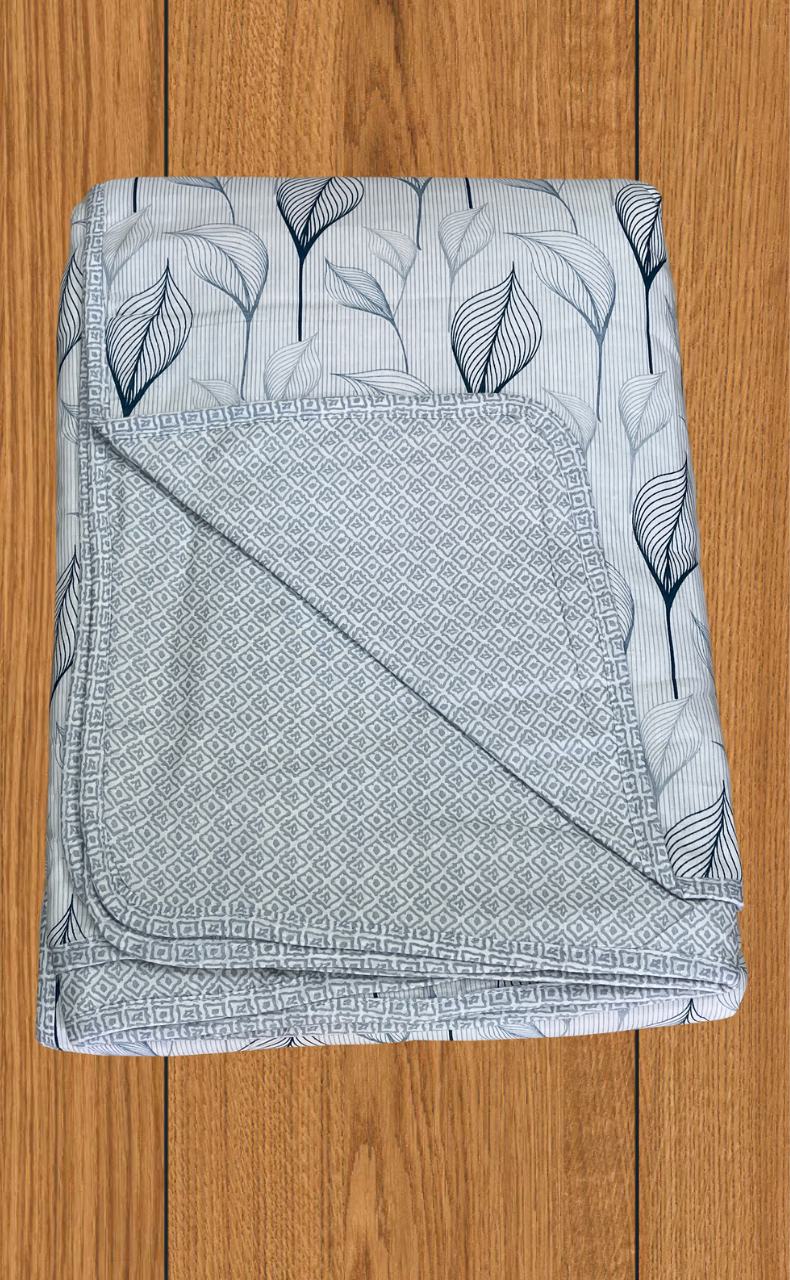 Blanket | Dohar. Blue Leafy, Soft & Cozy. One Double bed Reversible | Laces and Frills