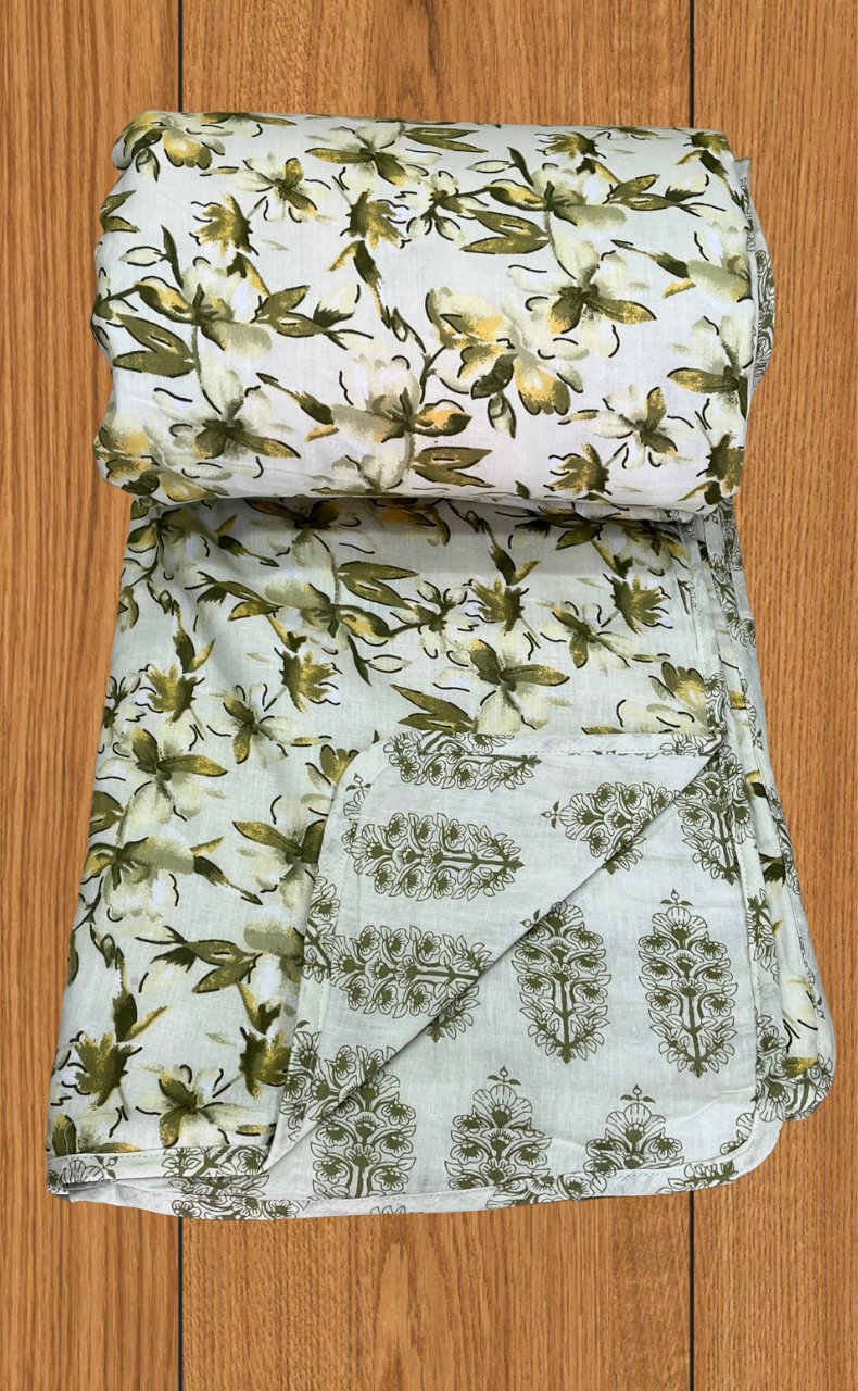 Blanket | Dohar. Green Garden, Soft & Cozy. One Double bed Reversible | Laces and Frills