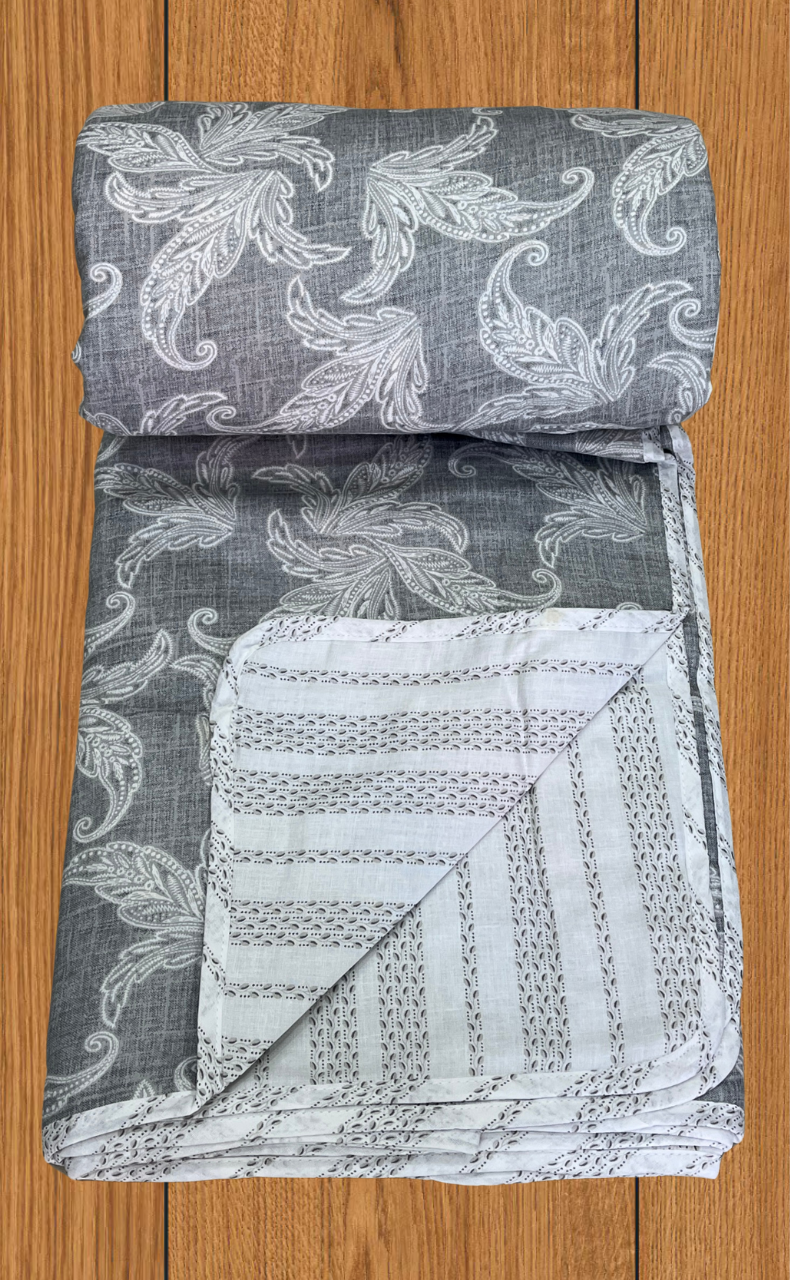 Blanket | Dohar. Grey Leafy, Soft & Cozy. One Double bed Reversible | Laces and Frills