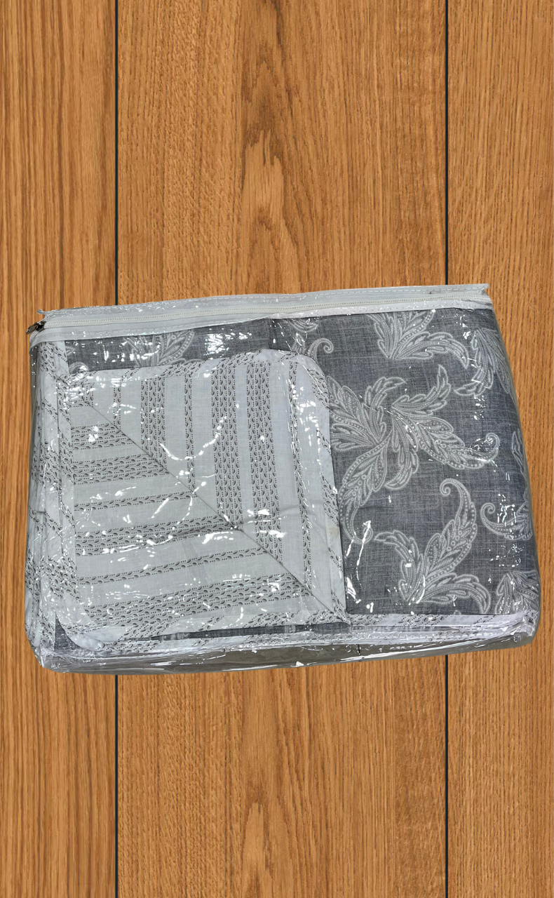 Blanket | Dohar. Grey Leafy, Soft & Cozy. One Double bed Reversible | Laces and Frills