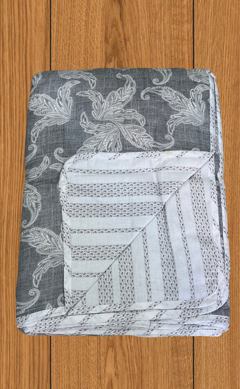Blanket | Dohar. Grey Leafy, Soft & Cozy. One Double bed Reversible | Laces and Frills