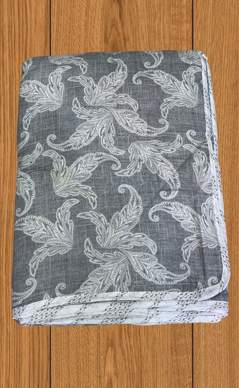 Blanket | Dohar. Grey Leafy, Soft & Cozy. One Double bed Reversible | Laces and Frills