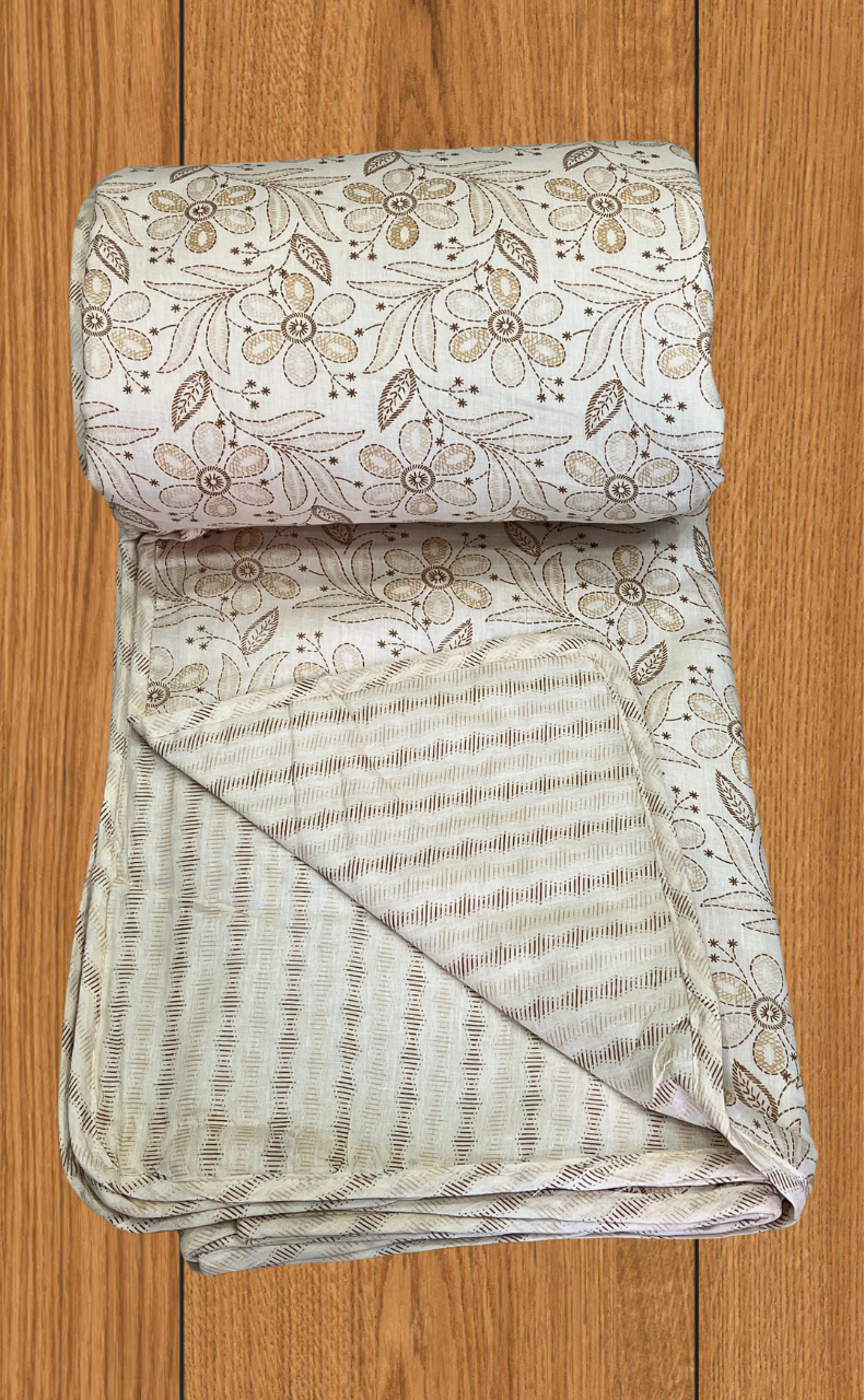 Blanket | Dohar. Cream Garden Floral, Soft & Cozy. One Double bed Reversible | Laces and Frills
