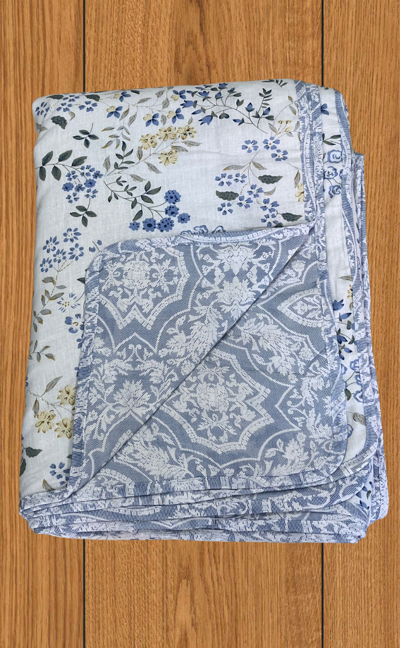 Blanket | Dohar. Blue Garden, Soft & Cozy. One Double bed Reversible | Laces and Frills