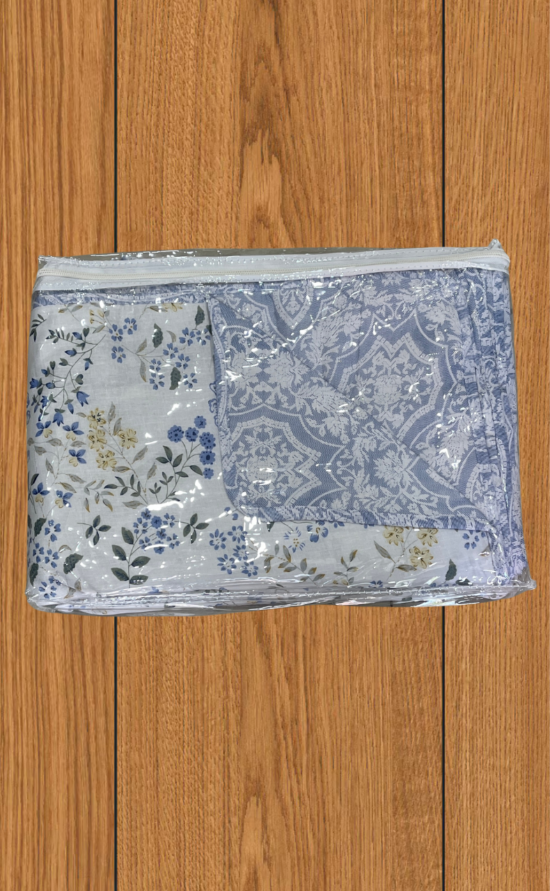 Blanket | Dohar. Blue Garden, Soft & Cozy. One Double bed Reversible | Laces and Frills