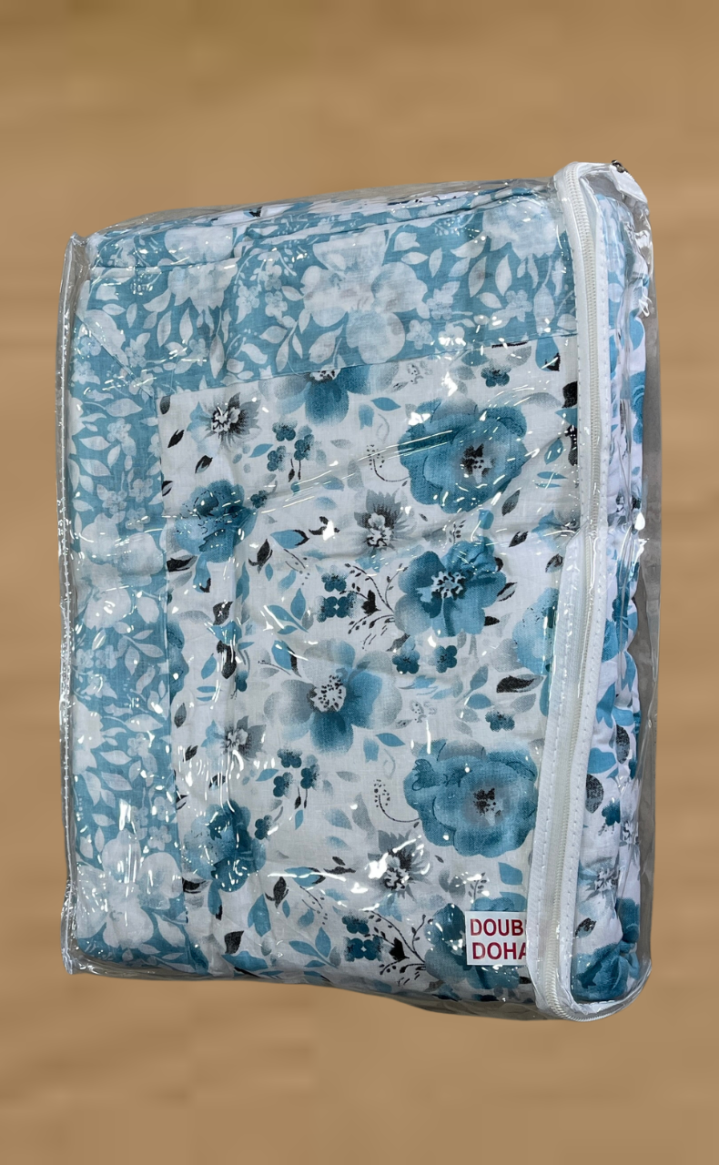 Blanket | Dohar. Sky Blue Garden, Soft & Cozy. One Double bed Reversible | Laces and Frills (Copy)
