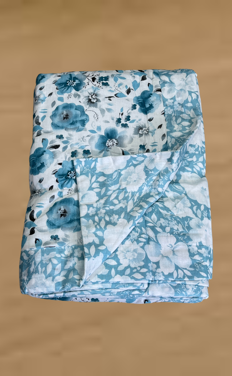Blanket | Dohar. Sky Blue Garden, Soft & Cozy. One Double bed Reversible | Laces and Frills (Copy)