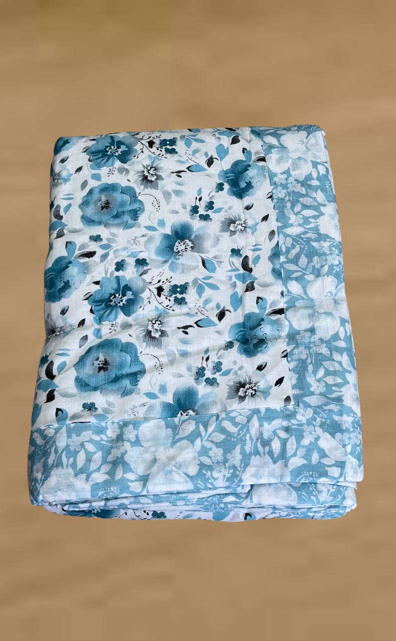 Blanket | Dohar. Sky Blue Garden, Soft & Cozy. One Double bed Reversible | Laces and Frills (Copy)