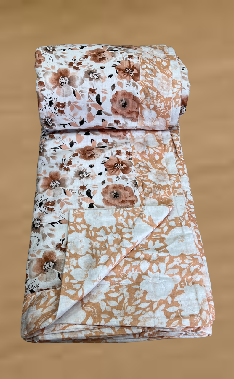 Blanket | Dohar. Peach Garden, Soft & Cozy. One Double bed Reversible | Laces and Frills