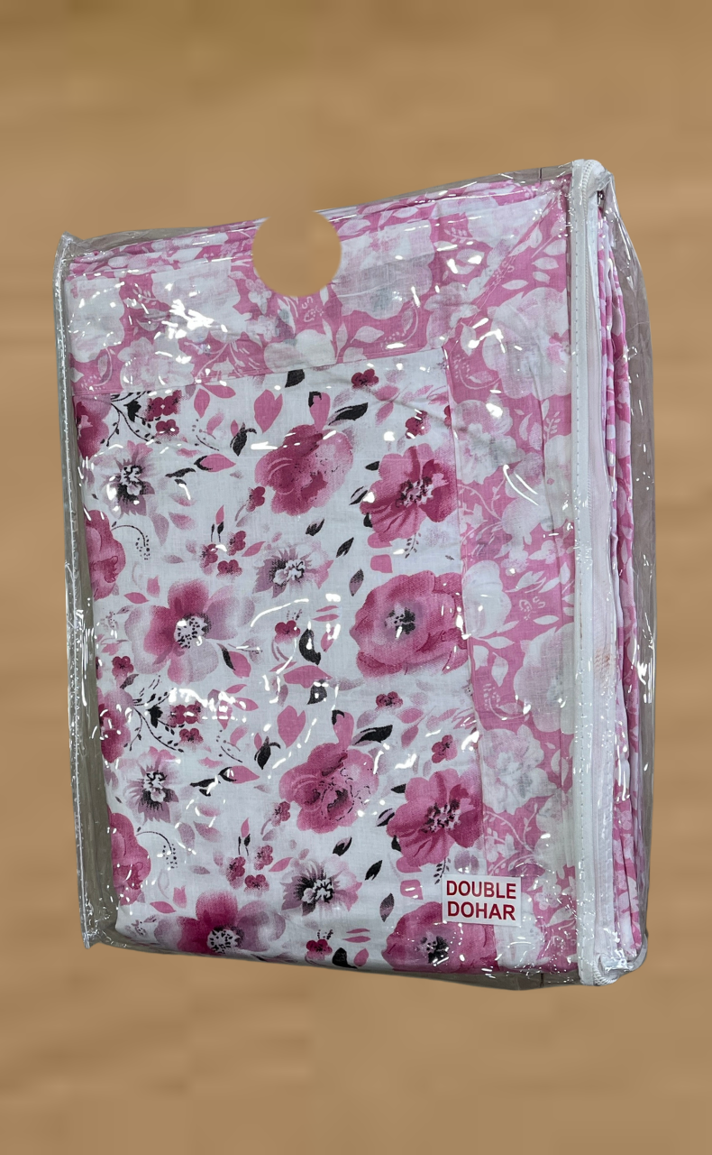 Blanket | Dohar. Pink Garden, Soft & Cozy. One Double bed Reversible | Laces and Frills