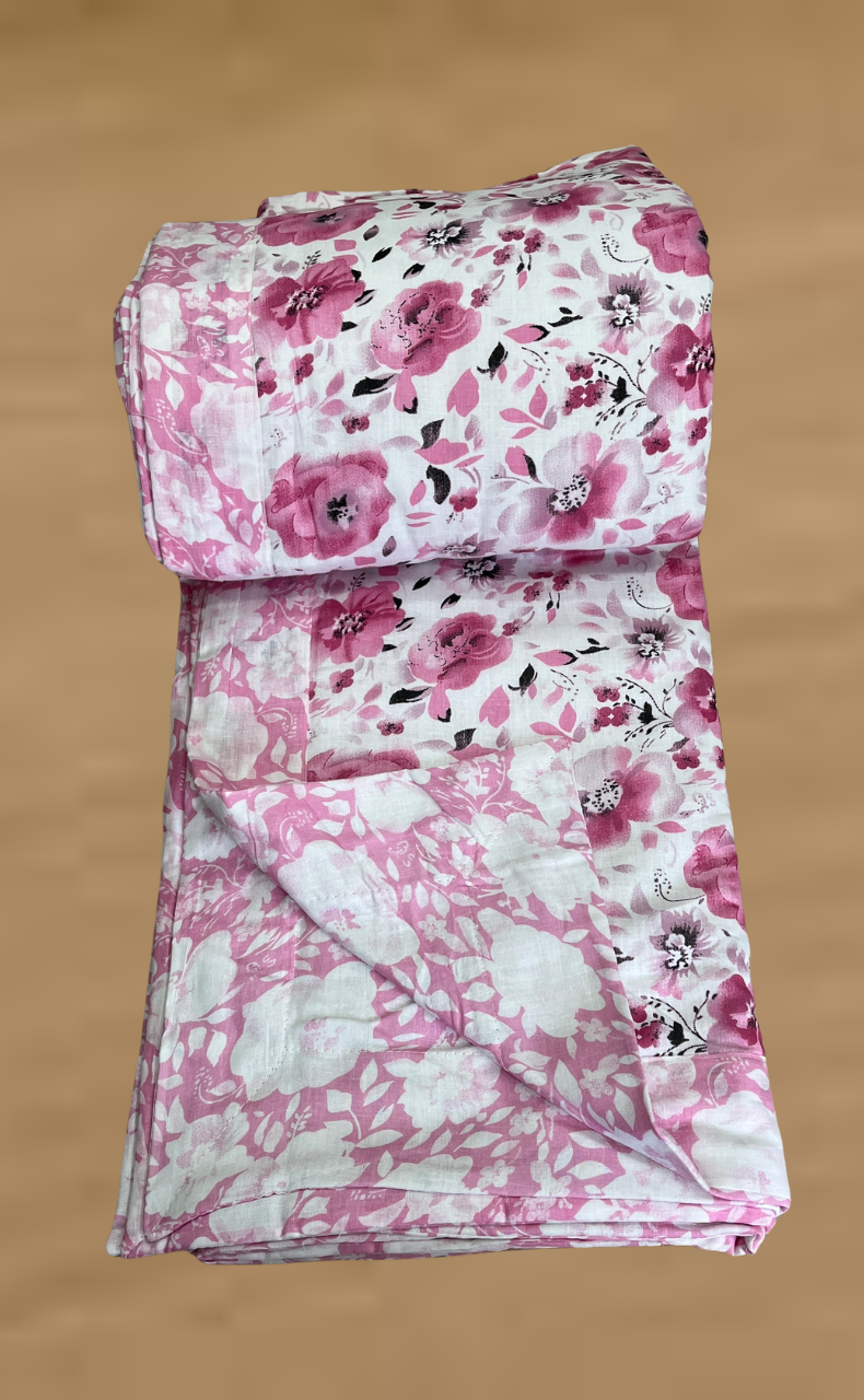 Blanket | Dohar. Pink Garden, Soft & Cozy. One Double bed Reversible | Laces and Frills