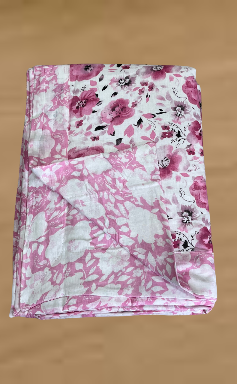 Blanket | Dohar. Pink Garden, Soft & Cozy. One Double bed Reversible | Laces and Frills