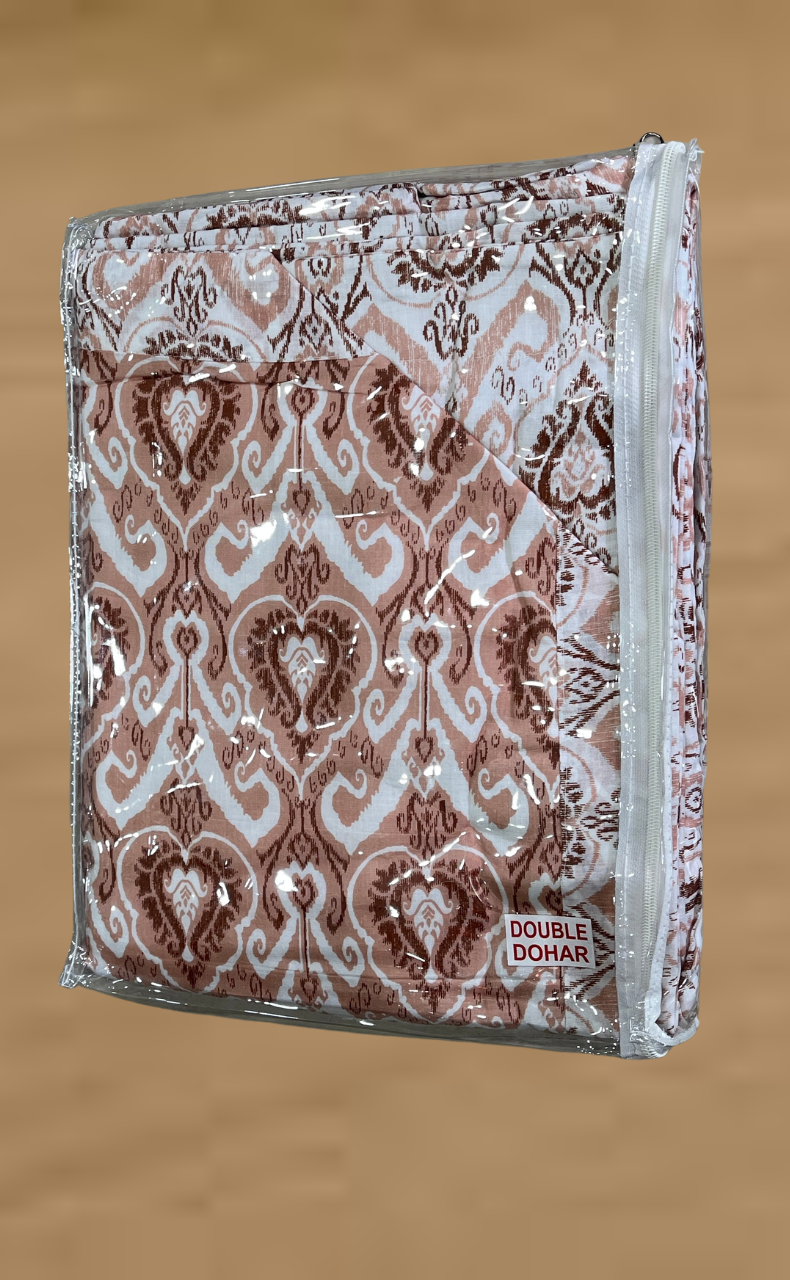Blanket | Dohar. Peach Ikat, Soft & Cozy. One Double bed Reversible | Laces and Frills