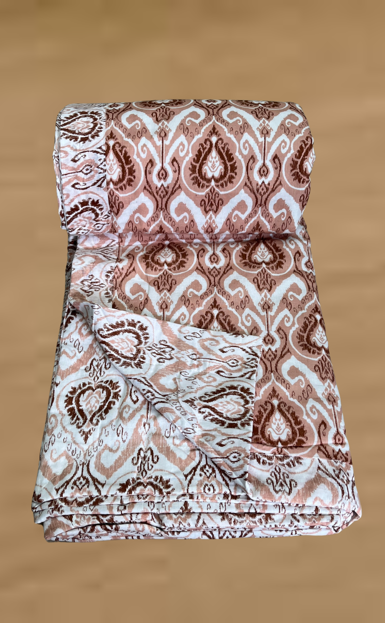 Blanket | Dohar. Peach Ikat, Soft & Cozy. One Double bed Reversible | Laces and Frills