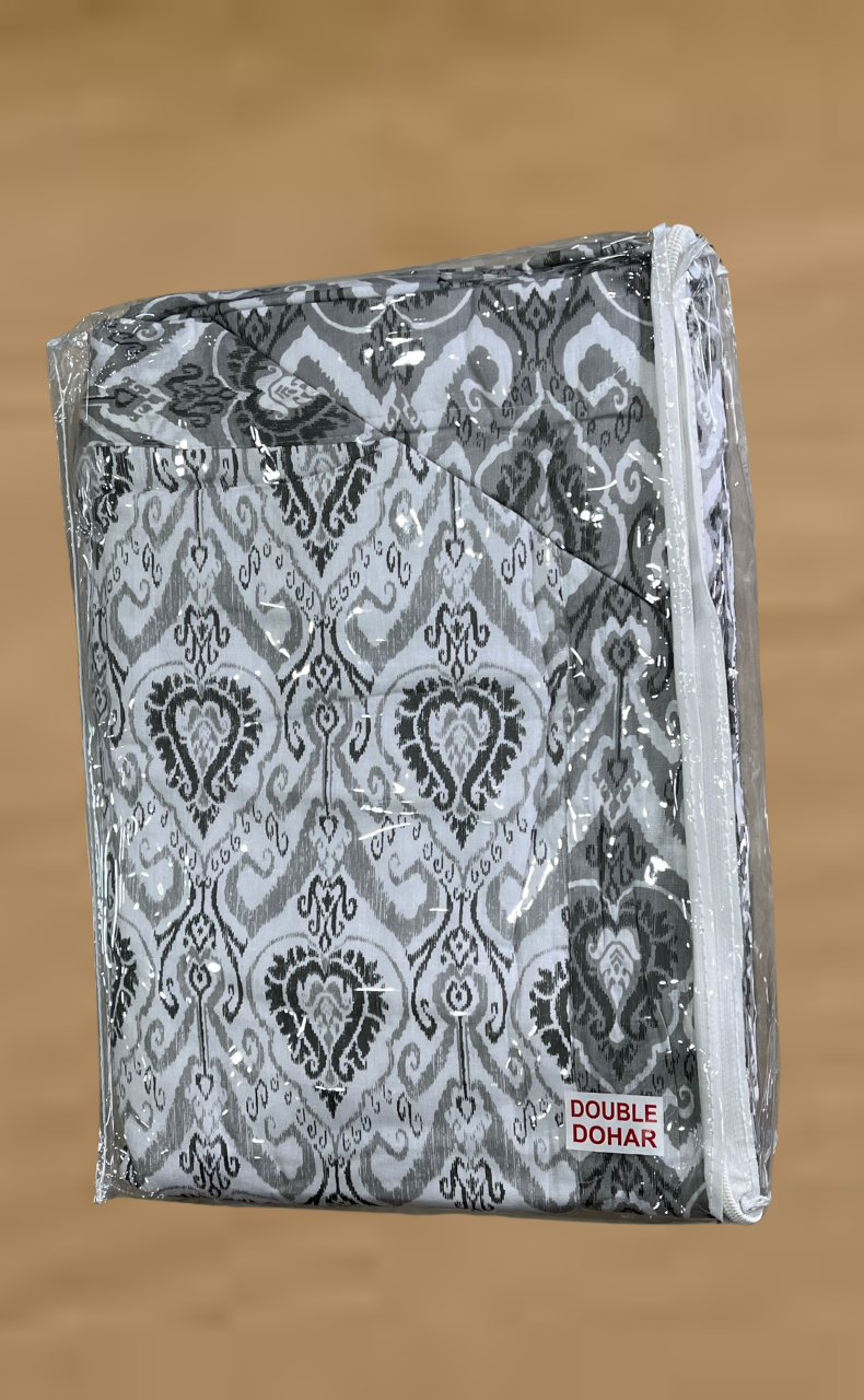 Blanket | Dohar. Grey Ikat, Soft & Cozy. One Double bed Reversible | Laces and Frills