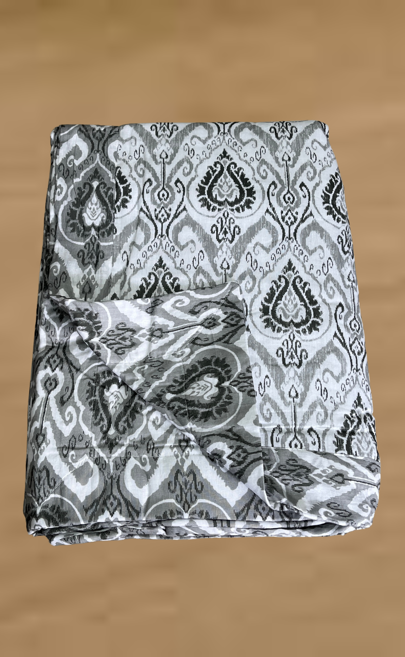 Blanket | Dohar. Grey Ikat, Soft & Cozy. One Double bed Reversible | Laces and Frills