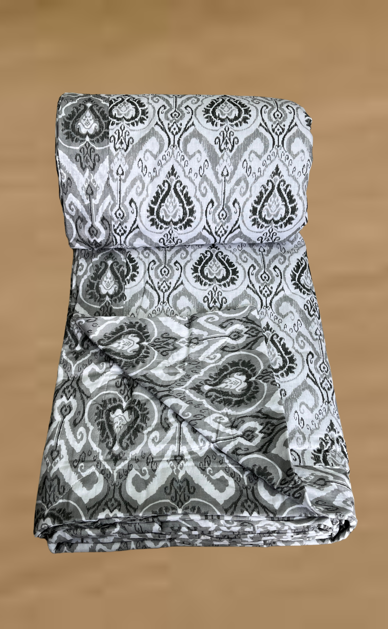 Blanket | Dohar. Grey Ikat, Soft & Cozy. One Double bed Reversible | Laces and Frills