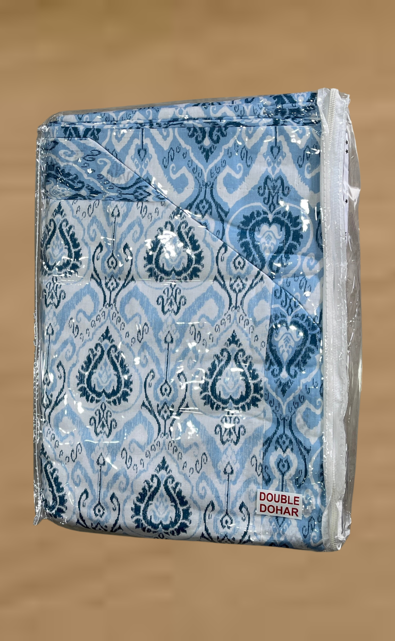 Blanket | Dohar. Blue Ikat, Soft & Cozy. One Double bed Reversible | Laces and Frills