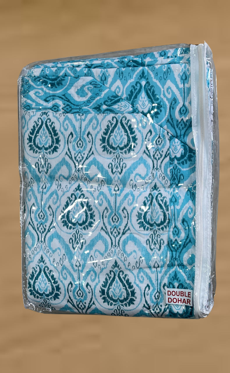 Blanket | Dohar. Sea Green Ikat, Soft & Cozy. One Double bed Reversible | Laces and Frills
