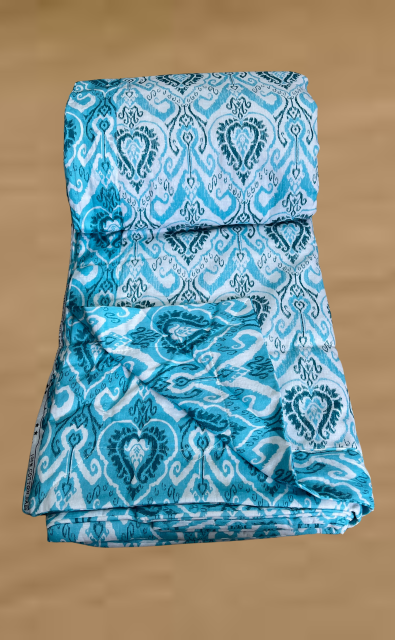 Blanket | Dohar. Sea Green Ikat, Soft & Cozy. One Double bed Reversible | Laces and Frills