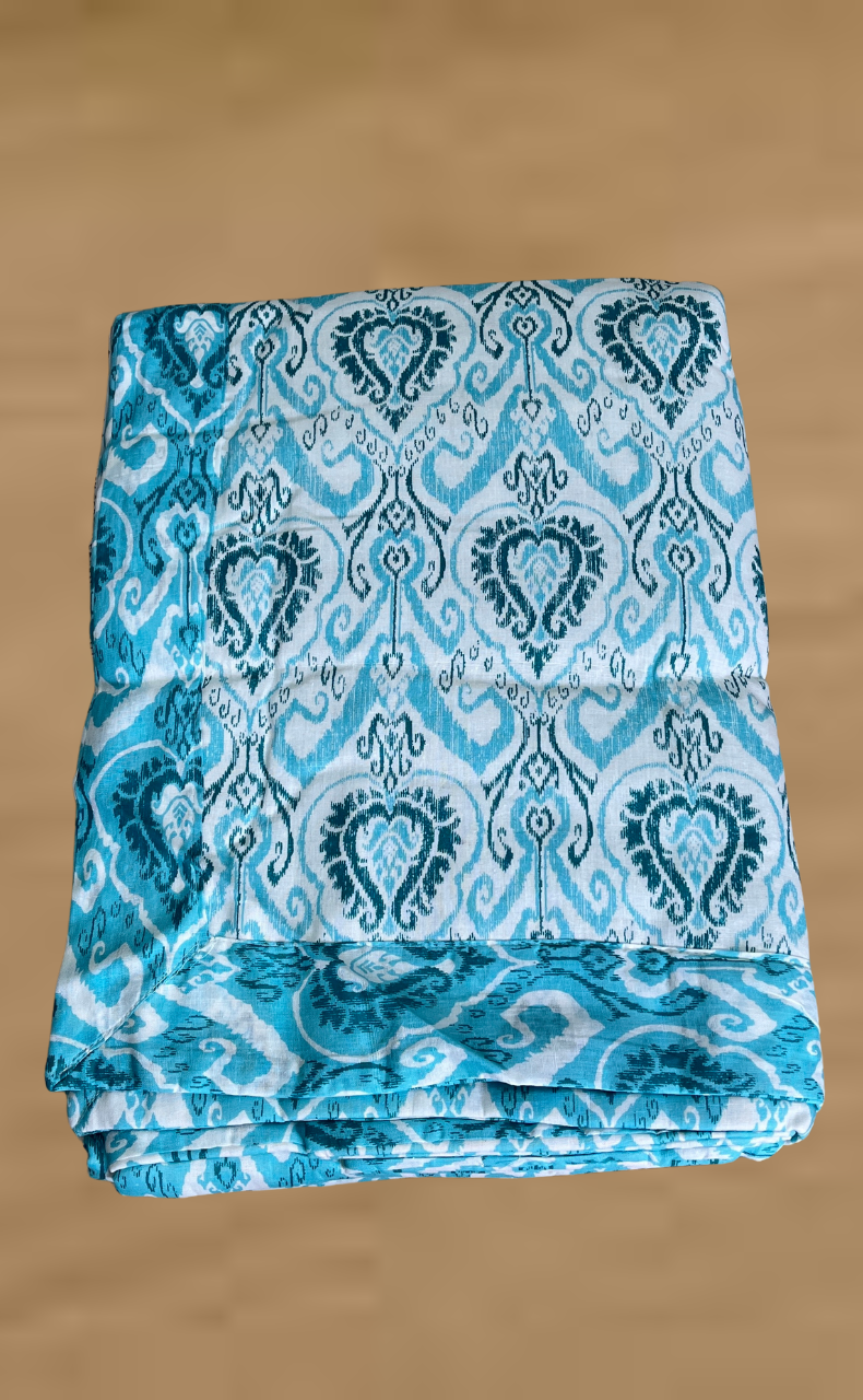 Blanket | Dohar. Sea Green Ikat, Soft & Cozy. One Double bed Reversible | Laces and Frills