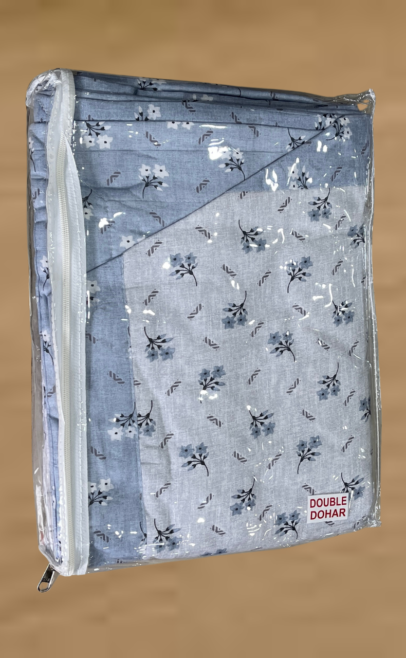 Blanket | Dohar. Blue Tiny Floral, Soft & Cozy. One Double bed Reversible | Laces and Frills