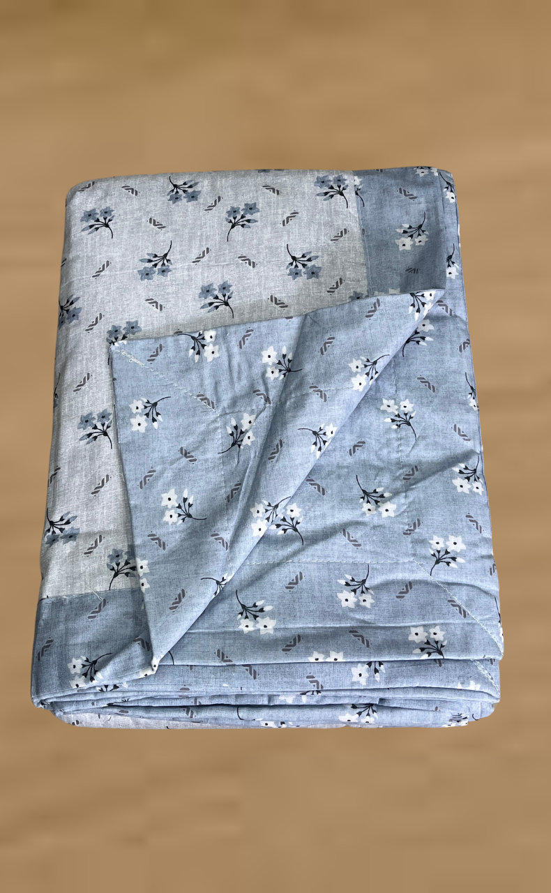 Blanket | Dohar. Blue Tiny Floral, Soft & Cozy. One Double bed Reversible | Laces and Frills