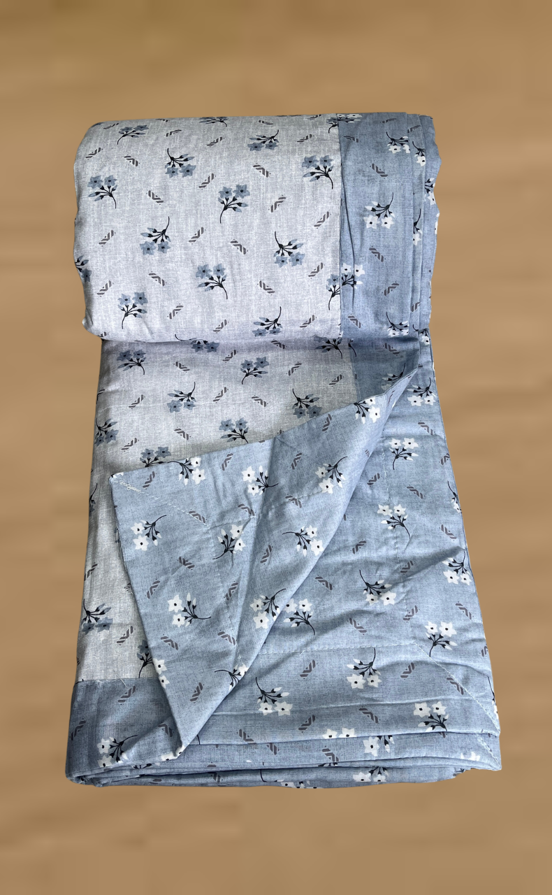 Blanket | Dohar. Blue Tiny Floral, Soft & Cozy. One Double bed Reversible | Laces and Frills