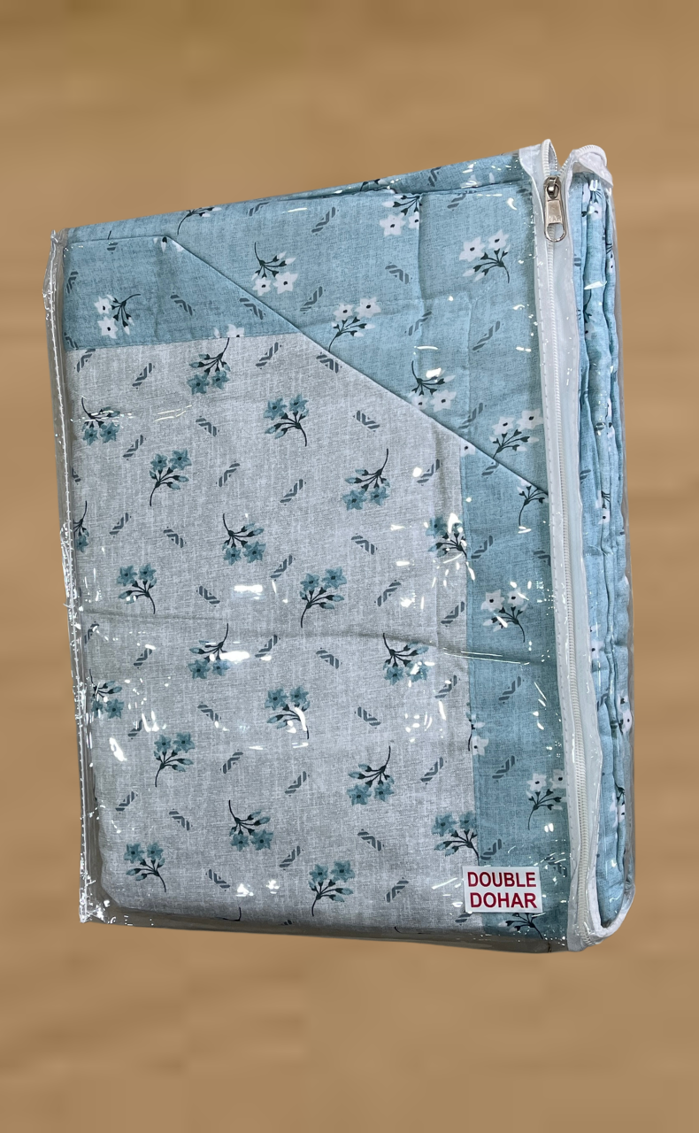 Blanket | Dohar. Sea Green Tiny Floral, Soft & Cozy. One Double bed Reversible | Laces and Frills