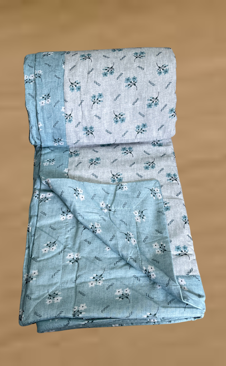 Blanket | Dohar. Sea Green Tiny Floral, Soft & Cozy. One Double bed Reversible | Laces and Frills