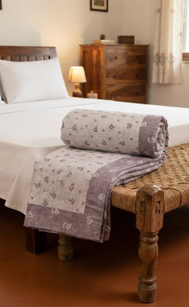 Blanket | Dohar. Lavender Tiny Floral, Soft & Cozy. One Double bed Reversible | Laces and Frills