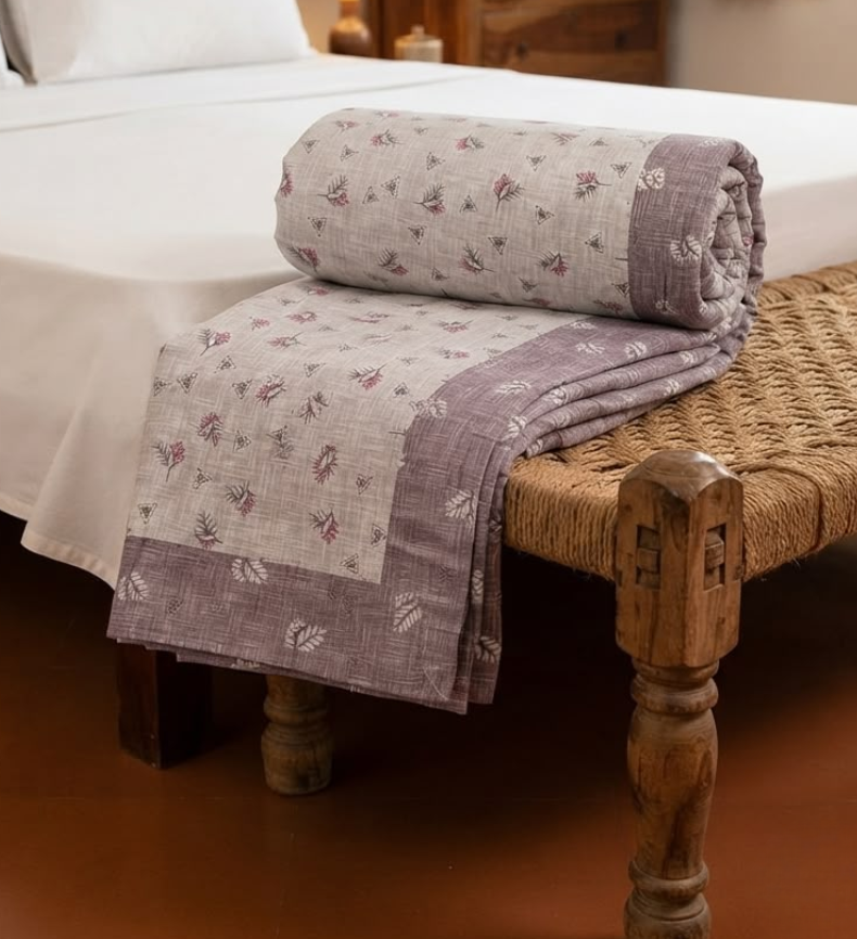 Blanket | Dohar. Lavender Tiny Floral, Soft & Cozy. One Double bed Reversible | Laces and Frills
