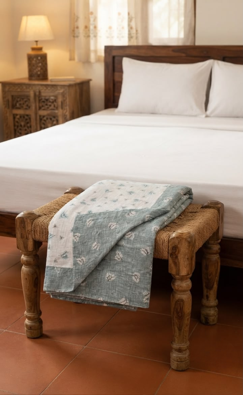 Blanket | Dohar. Sea Green Tiny Floral, Soft & Cozy. One Double bed Reversible | Laces and Frills